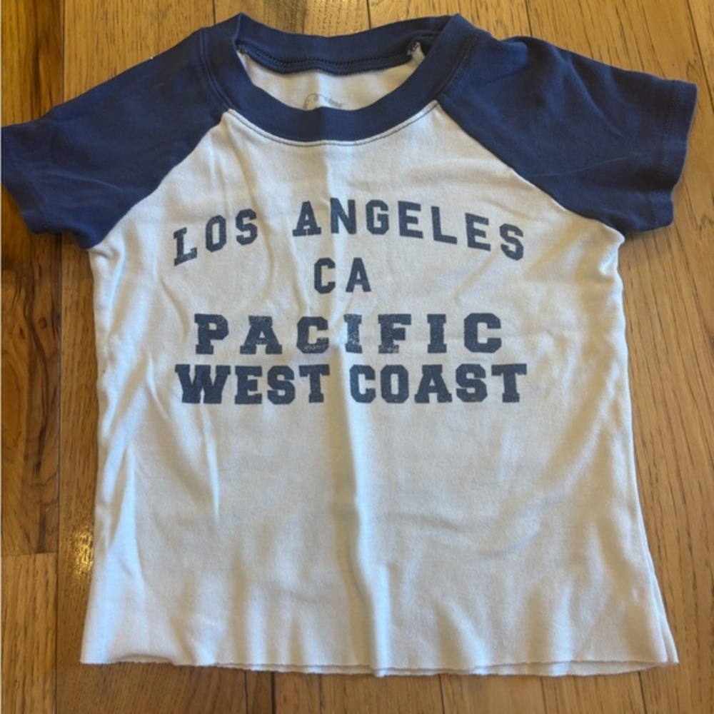 LA California West Coast Navy and White Cropped Raglan Tee